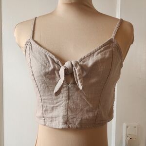 Aerie Taupe Tie-Front Crop Top